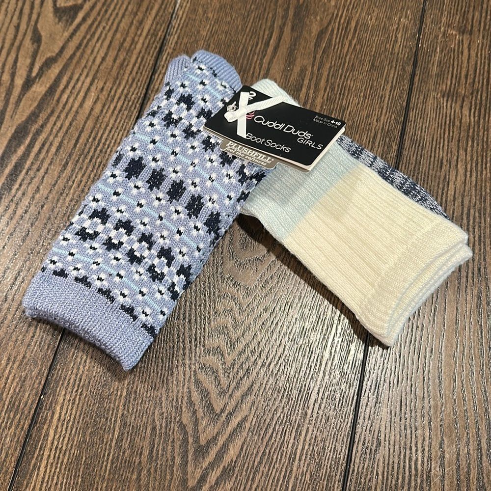 Cuddl Duds Girls Plushfill 2-Pack Fair Isle Boot Socks NEW